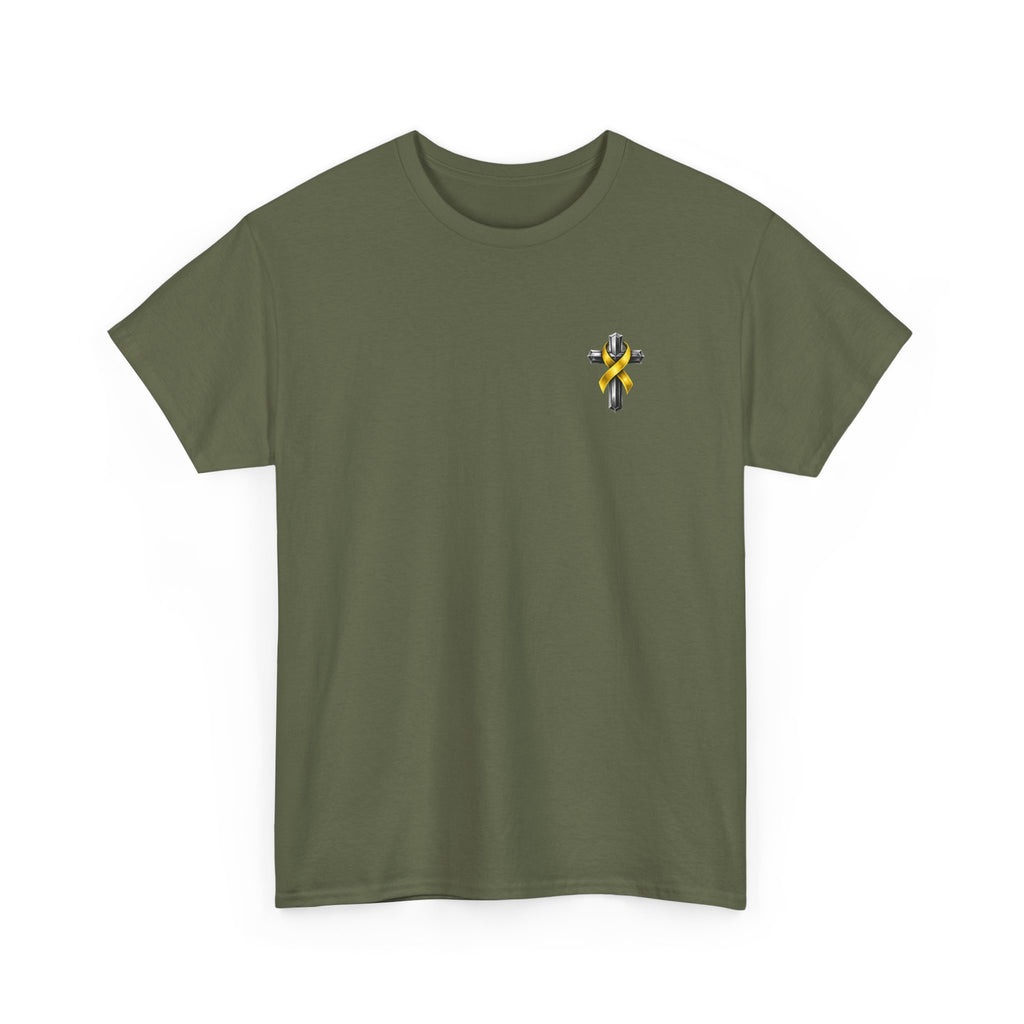 Unisex Heavy Cotton Tee - "Frontline of Faith" Yellow Ribbon Lily Tribute Shirt