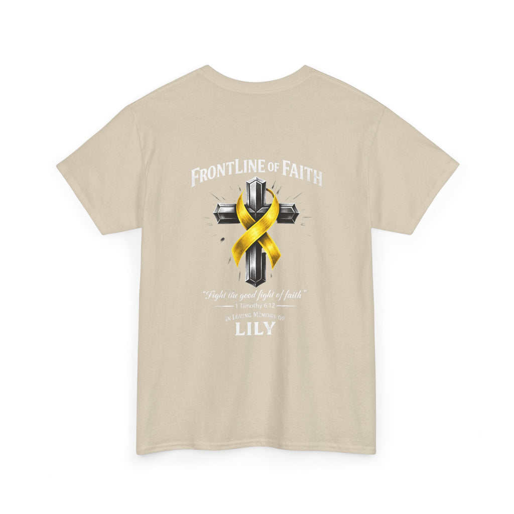 Unisex Heavy Cotton Tee - "Frontline of Faith" Yellow Ribbon Lily Tribute Shirt