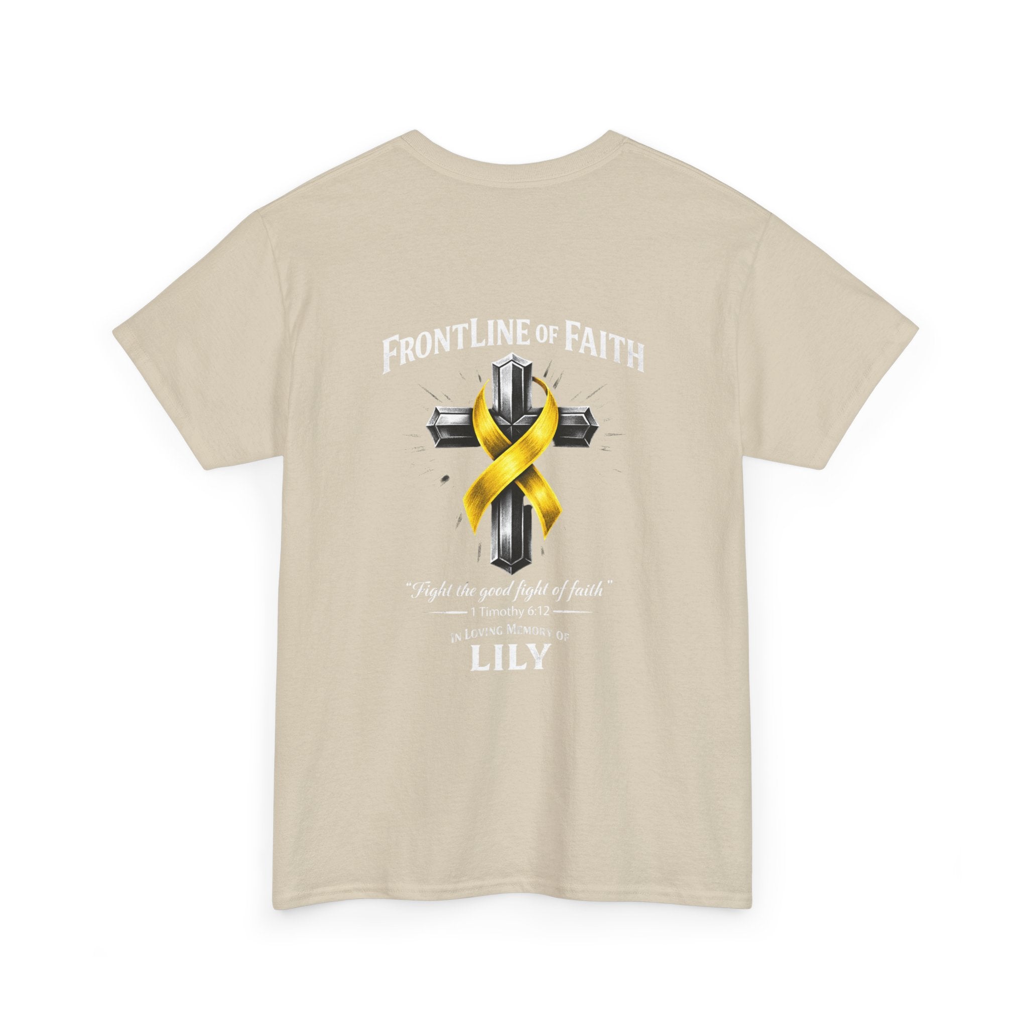 Unisex Heavy Cotton Tee - "Frontline of Faith" Yellow Ribbon Lily Tribute Shirt