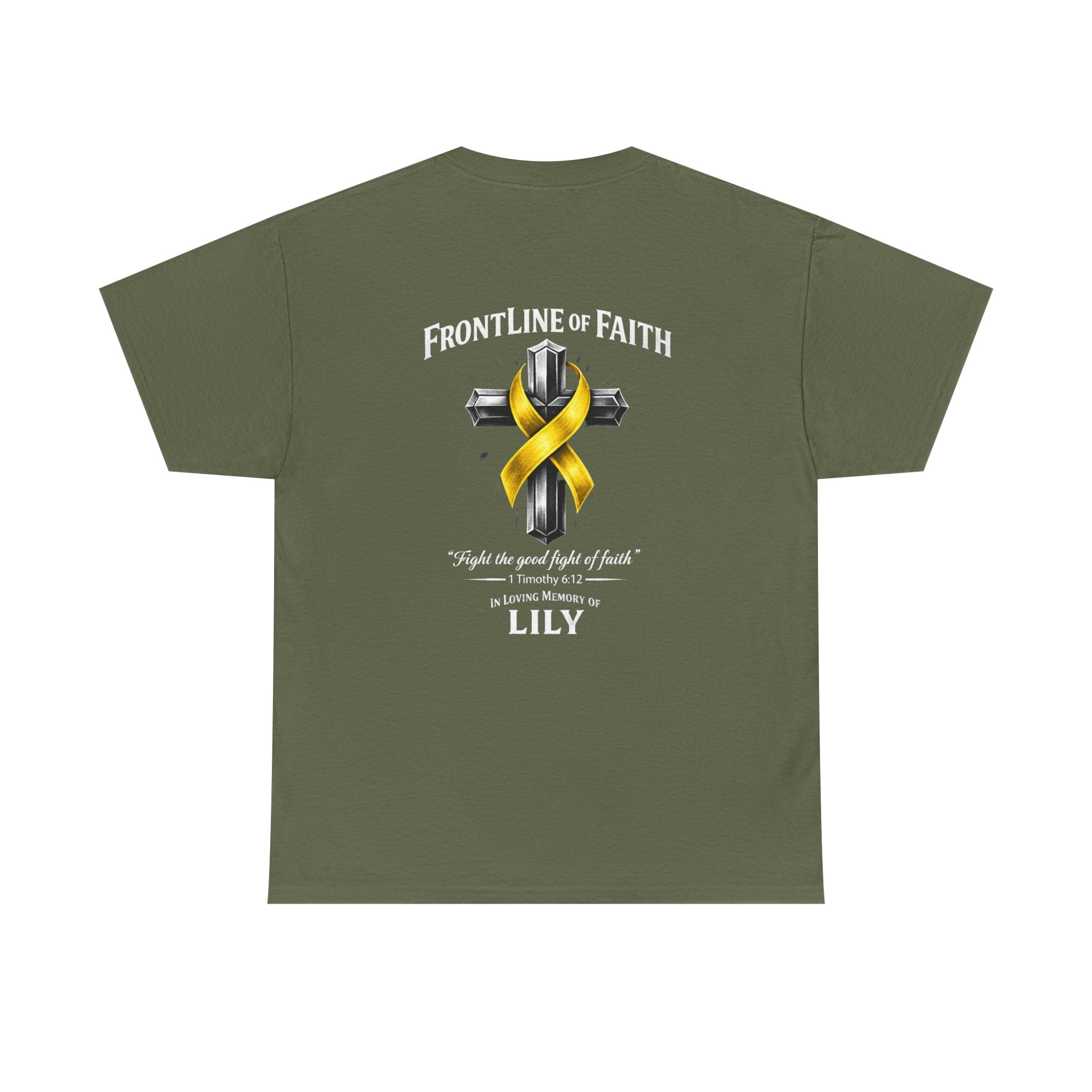 Unisex Heavy Cotton Tee - "Frontline of Faith" Yellow Ribbon Lily Tribute Shirt