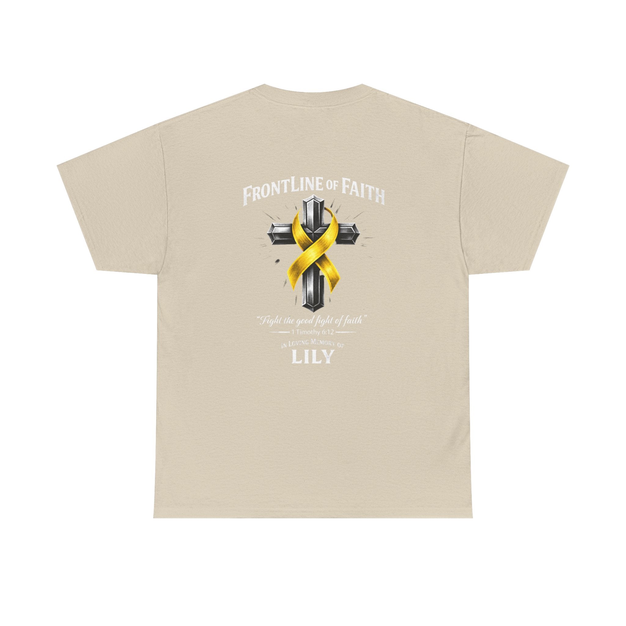 Unisex Heavy Cotton Tee - "Frontline of Faith" Yellow Ribbon Lily Tribute Shirt