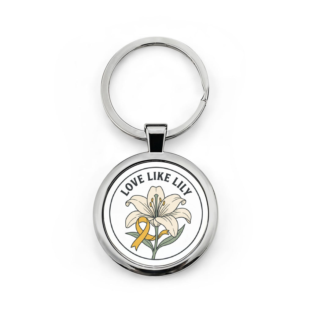 Love Like Lily Round Stainless Steel Keychain – Floral Memorial Ribbon Gift